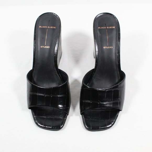 Black Suede Studio Chloe Wedge Sandal - Black Croc 36.5EU - Picture 3 of 6